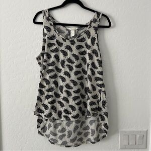 H&M Conscious Sleeveless Blouse Feather Print High Low Hem Womens Size Large
